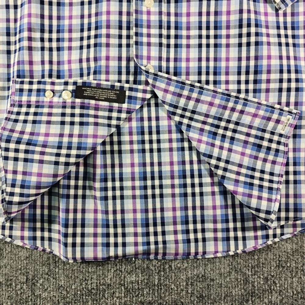 Jos. A. Bank Traveler's Collection Shirt Mens Large Purple Blue Plaid L/S Cotton